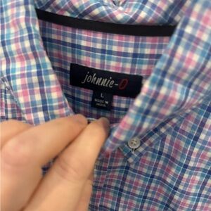Johnnie-O Men's Blue and Pink Checkered Shirt